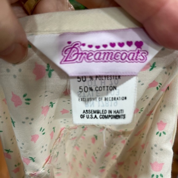 Dreamcoats retro house Dress pink green White floral tulips pockets size small - Picture 5 of 8